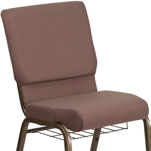English Elm HERCULES 18.5''W Church Chair with Book Rack - Comfortable Seating for Worship & Events, Durable Design Brown Dot Fabric/Gold Vein Frame FD-CH02185-GV-BNDOT-BAS-GG