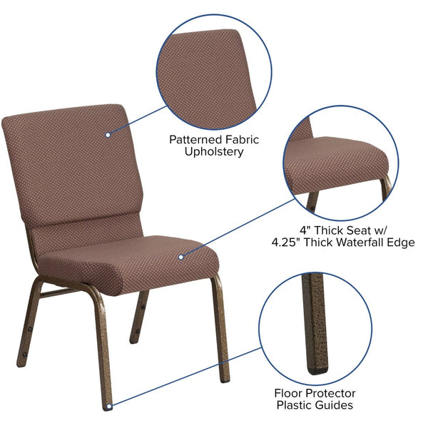 English Elm HERCULES 18.5''W Stacking Church Chair - Comfort, Durability, and Style for Any Event Setting Brown Dot Fabric/Gold Vein Frame FD-CH02185-GV-BNDOT-GG