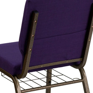 English Elm HERCULES 18.5''W Church Chair with Book Rack - Comfortable Seating for Worship & Events, Durable Design Royal Purple Fabric/Gold Vein Frame FD-CH02185-GV-ROY-BAS-GG