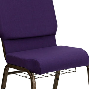 English Elm HERCULES 18.5''W Church Chair with Book Rack - Comfortable Seating for Worship & Events, Durable Design Royal Purple Fabric/Gold Vein Frame FD-CH02185-GV-ROY-BAS-GG