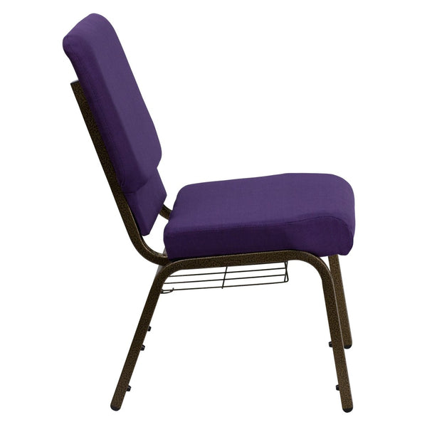 English Elm HERCULES 18.5''W Church Chair with Book Rack - Comfortable Seating for Worship & Events, Durable Design Royal Purple Fabric/Gold Vein Frame FD-CH02185-GV-ROY-BAS-GG