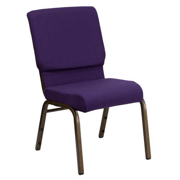 English Elm HERCULES 18.5''W Stacking Church Chair - Comfort, Durability, and Style for Any Event Setting Royal Purple Fabric/Gold Vein Frame FD-CH02185-GV-ROY-GG