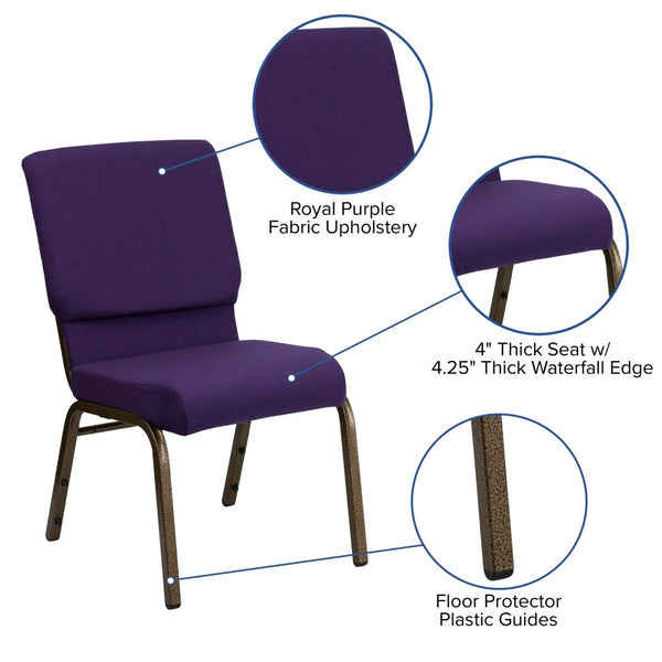 English Elm HERCULES 18.5''W Stacking Church Chair - Comfort, Durability, and Style for Any Event Setting Royal Purple Fabric/Gold Vein Frame FD-CH02185-GV-ROY-GG