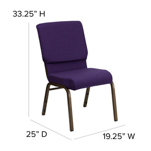 English Elm HERCULES 18.5''W Stacking Church Chair - Comfort, Durability, and Style for Any Event Setting Royal Purple Fabric/Gold Vein Frame FD-CH02185-GV-ROY-GG