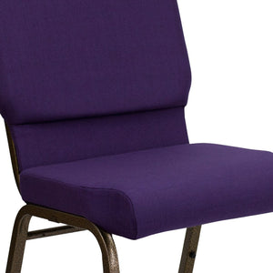 English Elm HERCULES 18.5''W Stacking Church Chair - Comfort, Durability, and Style for Any Event Setting Royal Purple Fabric/Gold Vein Frame FD-CH02185-GV-ROY-GG