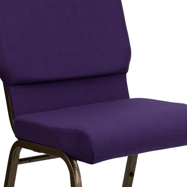 English Elm HERCULES 18.5''W Stacking Church Chair - Comfort, Durability, and Style for Any Event Setting Royal Purple Fabric/Gold Vein Frame FD-CH02185-GV-ROY-GG