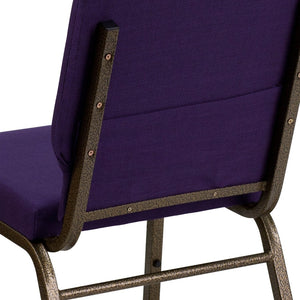 English Elm HERCULES 18.5''W Stacking Church Chair - Comfort, Durability, and Style for Any Event Setting Royal Purple Fabric/Gold Vein Frame FD-CH02185-GV-ROY-GG