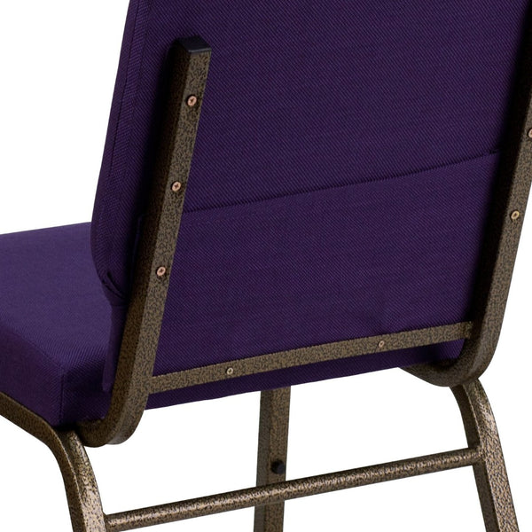 English Elm HERCULES 18.5''W Stacking Church Chair - Comfort, Durability, and Style for Any Event Setting Royal Purple Fabric/Gold Vein Frame FD-CH02185-GV-ROY-GG