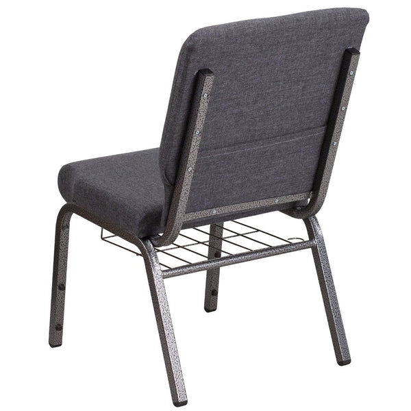 English Elm HERCULES 18.5''W Church Chair with Book Rack - Comfortable Seating for Worship & Events, Durable Design Dark Gray Fabric/Silver Vein Frame FD-CH02185-SV-DKGY-BAS-GG