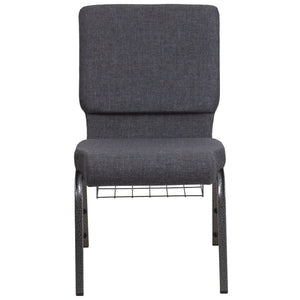 English Elm HERCULES 18.5''W Church Chair with Book Rack - Comfortable Seating for Worship & Events, Durable Design Dark Gray Fabric/Silver Vein Frame FD-CH02185-SV-DKGY-BAS-GG