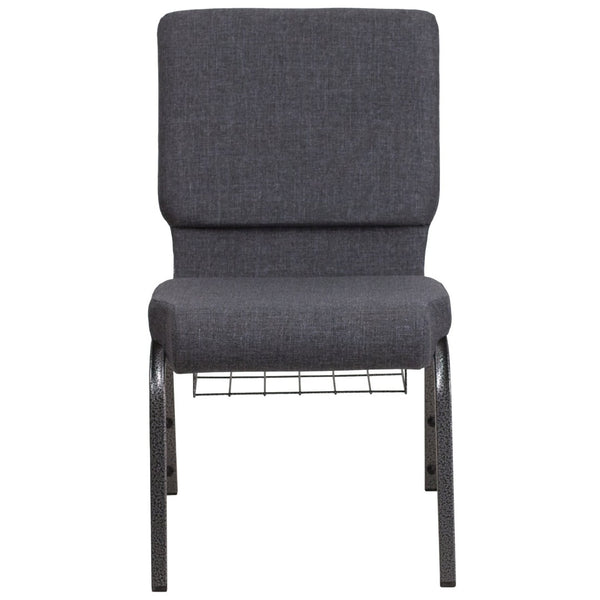 English Elm HERCULES 18.5''W Church Chair with Book Rack - Comfortable Seating for Worship & Events, Durable Design Dark Gray Fabric/Silver Vein Frame FD-CH02185-SV-DKGY-BAS-GG