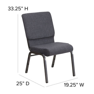 English Elm HERCULES 18.5''W Stacking Church Chair - Comfort, Durability, and Style for Any Event Setting Dark Gray Fabric/Silver Vein Frame FD-CH02185-SV-DKGY-GG