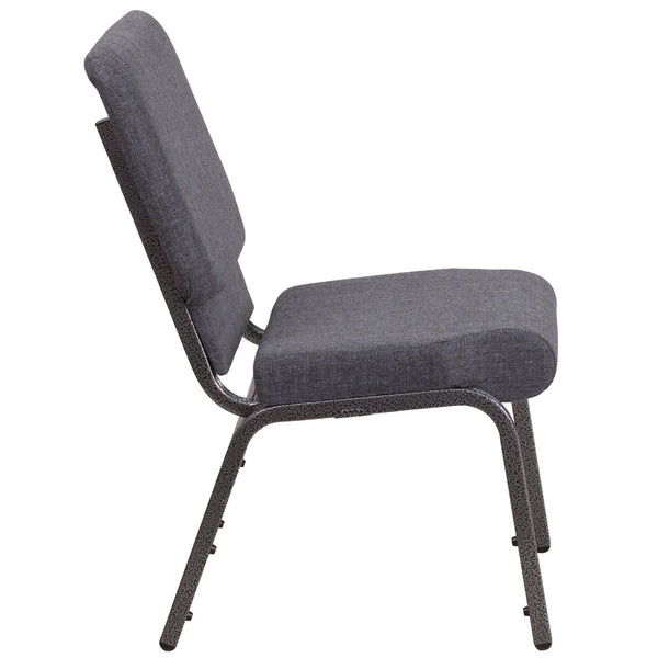 English Elm HERCULES 18.5''W Stacking Church Chair - Comfort, Durability, and Style for Any Event Setting Dark Gray Fabric/Silver Vein Frame FD-CH02185-SV-DKGY-GG