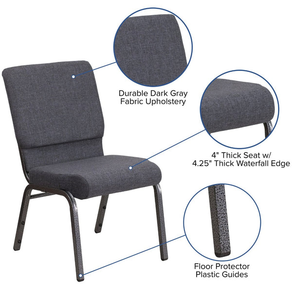 English Elm HERCULES 18.5''W Stacking Church Chair - Comfort, Durability, and Style for Any Event Setting Dark Gray Fabric/Silver Vein Frame FD-CH02185-SV-DKGY-GG