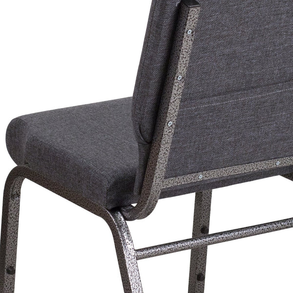 English Elm HERCULES 18.5''W Stacking Church Chair - Comfort, Durability, and Style for Any Event Setting Dark Gray Fabric/Silver Vein Frame FD-CH02185-SV-DKGY-GG