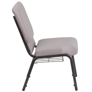 English Elm HERCULES 18.5''W Church Chair with Book Rack - Comfortable Seating for Worship & Events, Durable Design Gray Dot Fabric/Silver Vein Frame FD-CH02185-SV-GYDOT-BAS-GG