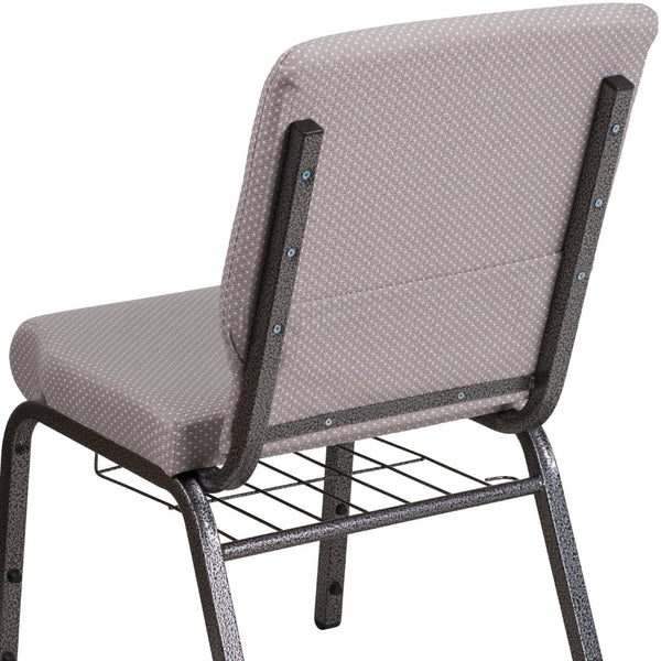 English Elm HERCULES 18.5''W Church Chair with Book Rack - Comfortable Seating for Worship & Events, Durable Design Gray Dot Fabric/Silver Vein Frame FD-CH02185-SV-GYDOT-BAS-GG