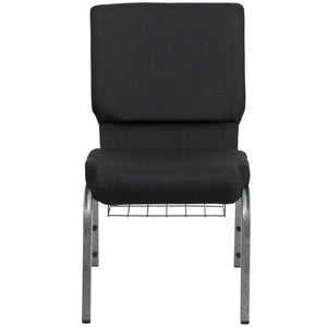 English Elm HERCULES 18.5''W Church Chair with Book Rack - Comfortable Seating for Worship & Events, Durable Design Black Patterned Fabric/Silver Vein Frame FD-CH02185-SV-JP02-BAS-GG