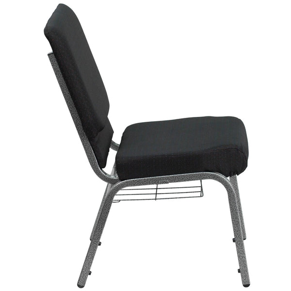 English Elm HERCULES 18.5''W Church Chair with Book Rack - Comfortable Seating for Worship & Events, Durable Design Black Patterned Fabric/Silver Vein Frame FD-CH02185-SV-JP02-BAS-GG
