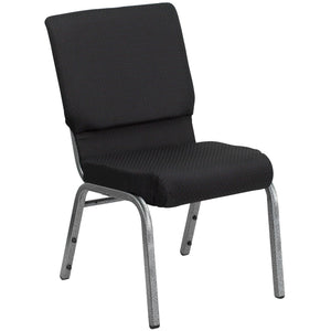 English Elm HERCULES 18.5''W Stacking Church Chair - Comfort, Durability, and Style for Any Event Setting Black Patterned Fabric/Silver Vein Frame FD-CH02185-SV-JP02-GG