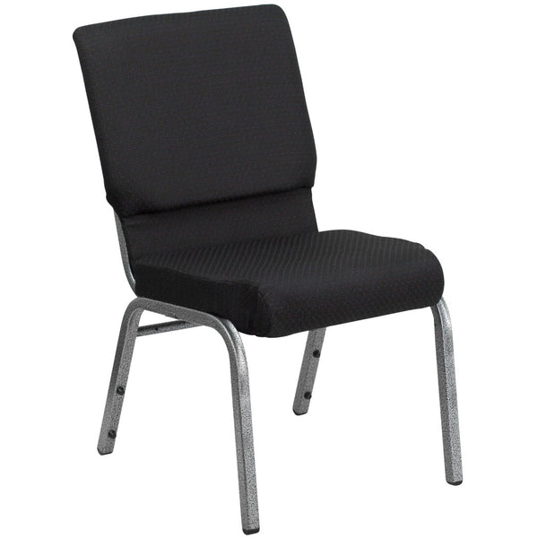 English Elm HERCULES 18.5''W Stacking Church Chair - Comfort, Durability, and Style for Any Event Setting Black Patterned Fabric/Silver Vein Frame FD-CH02185-SV-JP02-GG