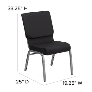 English Elm HERCULES 18.5''W Stacking Church Chair - Comfort, Durability, and Style for Any Event Setting Black Patterned Fabric/Silver Vein Frame FD-CH02185-SV-JP02-GG