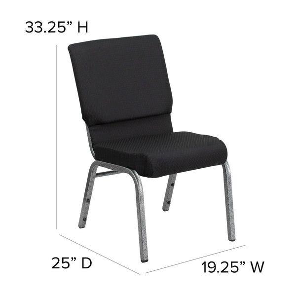 English Elm HERCULES 18.5''W Stacking Church Chair - Comfort, Durability, and Style for Any Event Setting Black Patterned Fabric/Silver Vein Frame FD-CH02185-SV-JP02-GG