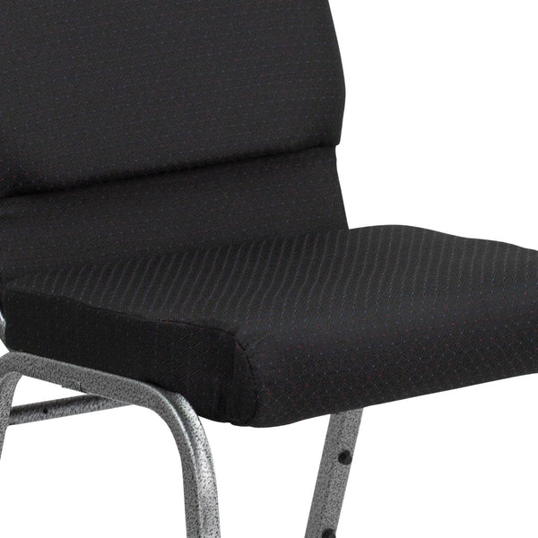English Elm HERCULES 18.5''W Stacking Church Chair - Comfort, Durability, and Style for Any Event Setting Black Patterned Fabric/Silver Vein Frame FD-CH02185-SV-JP02-GG