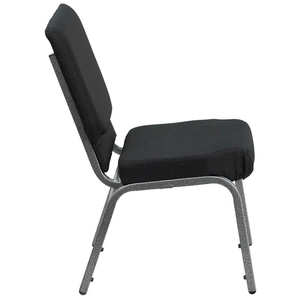 English Elm HERCULES 18.5''W Stacking Church Chair - Comfort, Durability, and Style for Any Event Setting Black Patterned Fabric/Silver Vein Frame FD-CH02185-SV-JP02-GG