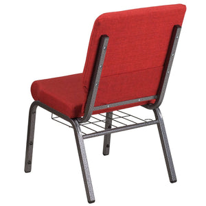 English Elm HERCULES 18.5''W Church Chair with Book Rack - Comfortable Seating for Worship & Events, Durable Design Red Fabric/Silver Vein Frame FD-CH02185-SV-RED-BAS-GG