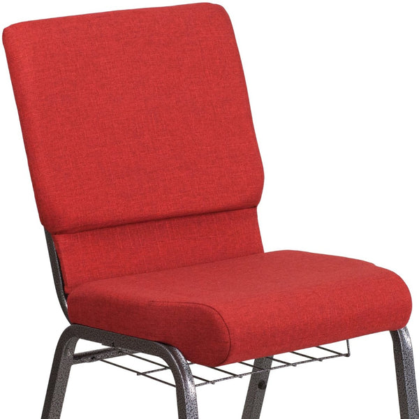 English Elm HERCULES 18.5''W Church Chair with Book Rack - Comfortable Seating for Worship & Events, Durable Design Red Fabric/Silver Vein Frame FD-CH02185-SV-RED-BAS-GG