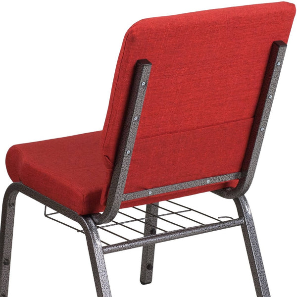 English Elm HERCULES 18.5''W Church Chair with Book Rack - Comfortable Seating for Worship & Events, Durable Design Red Fabric/Silver Vein Frame FD-CH02185-SV-RED-BAS-GG