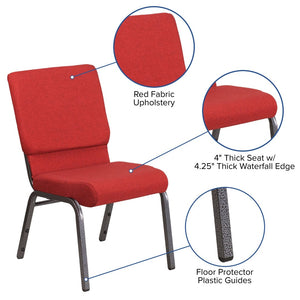 English Elm HERCULES 18.5''W Stacking Church Chair - Comfort, Durability, and Style for Any Event Setting Red Fabric/Silver Vein Frame FD-CH02185-SV-RED-GG