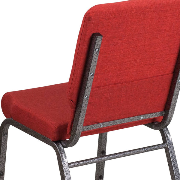 English Elm HERCULES 18.5''W Stacking Church Chair - Comfort, Durability, and Style for Any Event Setting Red Fabric/Silver Vein Frame FD-CH02185-SV-RED-GG