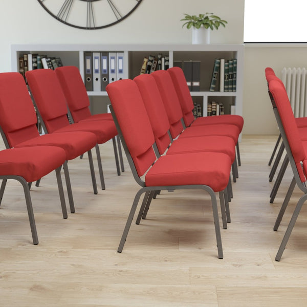 English Elm HERCULES 18.5''W Stacking Church Chair - Comfort, Durability, and Style for Any Event Setting Red Fabric/Silver Vein Frame FD-CH02185-SV-RED-GG