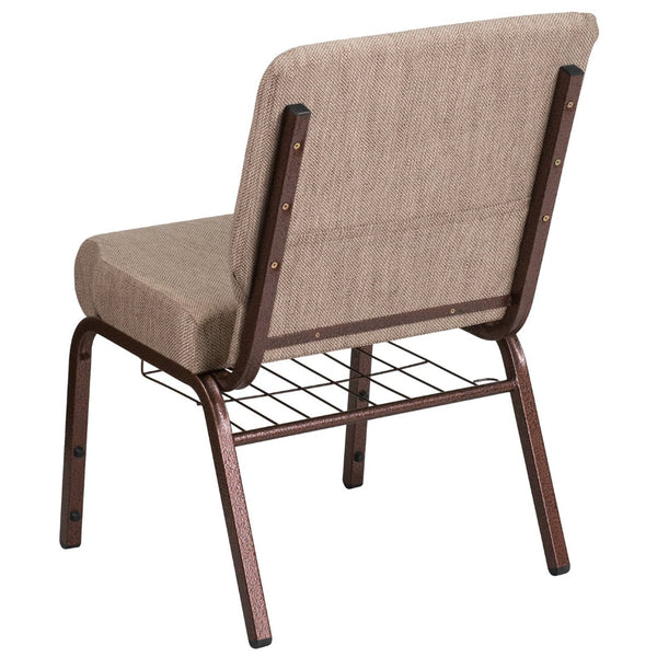 English Elm HERCULES 21''W Padded Church Chair with Book Rack - Comfortable, Durable & Stylish Seating Solution Beige Fabric/Copper Vein Frame FD-CH0221-4-CV-BGE1-BAS-GG