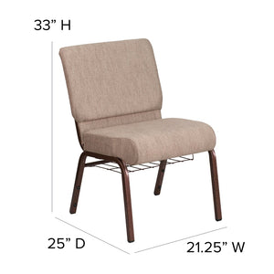 English Elm HERCULES 21''W Padded Church Chair with Book Rack - Comfortable, Durable & Stylish Seating Solution Beige Fabric/Copper Vein Frame FD-CH0221-4-CV-BGE1-BAS-GG