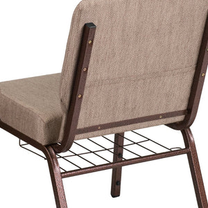 English Elm HERCULES 21''W Padded Church Chair with Book Rack - Comfortable, Durable & Stylish Seating Solution Beige Fabric/Copper Vein Frame FD-CH0221-4-CV-BGE1-BAS-GG