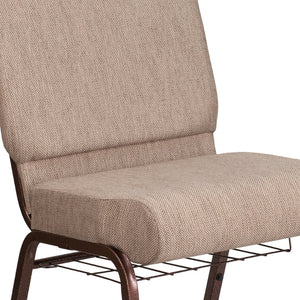 English Elm HERCULES 21''W Padded Church Chair with Book Rack - Comfortable, Durable & Stylish Seating Solution Beige Fabric/Copper Vein Frame FD-CH0221-4-CV-BGE1-BAS-GG