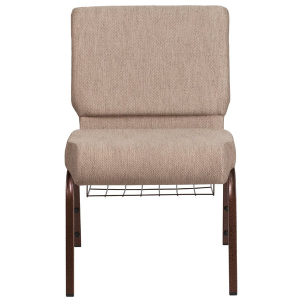 English Elm HERCULES 21''W Padded Church Chair with Book Rack - Comfortable, Durable & Stylish Seating Solution Beige Fabric/Copper Vein Frame FD-CH0221-4-CV-BGE1-BAS-GG