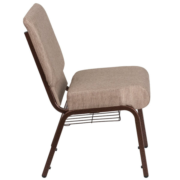 English Elm HERCULES 21''W Padded Church Chair with Book Rack - Comfortable, Durable & Stylish Seating Solution Beige Fabric/Copper Vein Frame FD-CH0221-4-CV-BGE1-BAS-GG