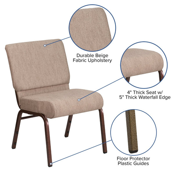 English Elm HERCULES Stacking Church Chair - Durable, Comfortable Seating for Events and Multi-Purpose Spaces Beige Fabric/Copper Vein Frame FD-CH0221-4-CV-BGE1-GG