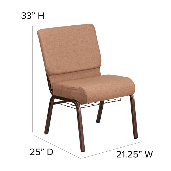 English Elm HERCULES 21''W Padded Church Chair with Book Rack - Comfortable, Durable & Stylish Seating Solution Caramel Fabric/Copper Vein Frame FD-CH0221-4-CV-BN-BAS-GG