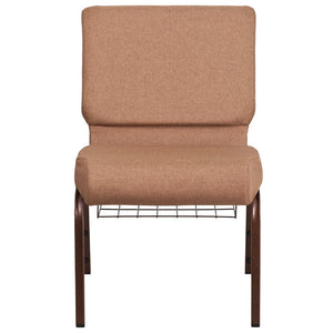 English Elm HERCULES 21''W Padded Church Chair with Book Rack - Comfortable, Durable & Stylish Seating Solution Caramel Fabric/Copper Vein Frame FD-CH0221-4-CV-BN-BAS-GG