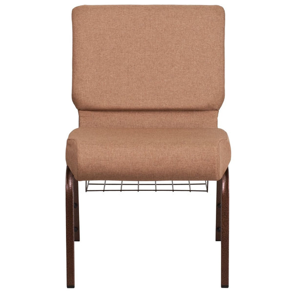English Elm HERCULES 21''W Padded Church Chair with Book Rack - Comfortable, Durable & Stylish Seating Solution Caramel Fabric/Copper Vein Frame FD-CH0221-4-CV-BN-BAS-GG