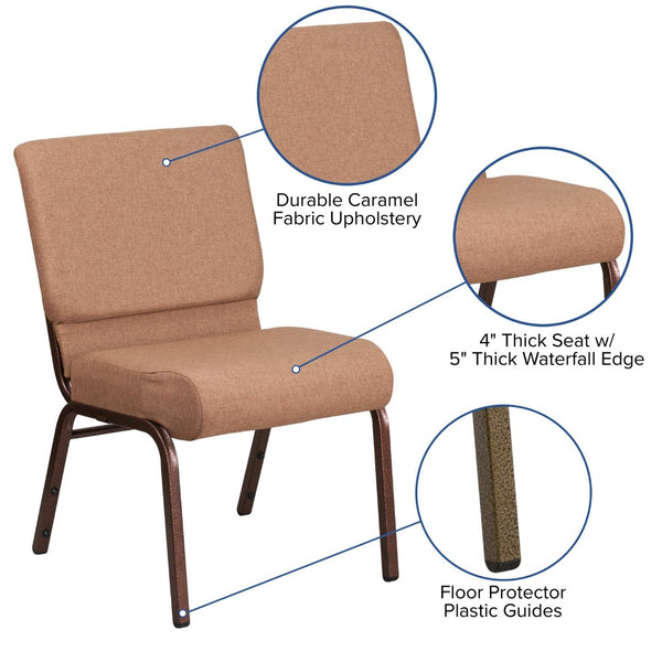 English Elm HERCULES Stacking Church Chair - Durable, Comfortable Seating for Events and Multi-Purpose Spaces Caramel Fabric/Copper Vein Frame FD-CH0221-4-CV-BN-GG