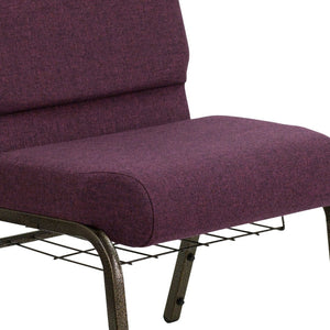 English Elm HERCULES 21''W Padded Church Chair with Book Rack - Comfortable, Durable & Stylish Seating Solution Plum Fabric/Gold Vein Frame FD-CH0221-4-GV-005-BAS-GG