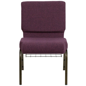 English Elm HERCULES 21''W Padded Church Chair with Book Rack - Comfortable, Durable & Stylish Seating Solution Plum Fabric/Gold Vein Frame FD-CH0221-4-GV-005-BAS-GG