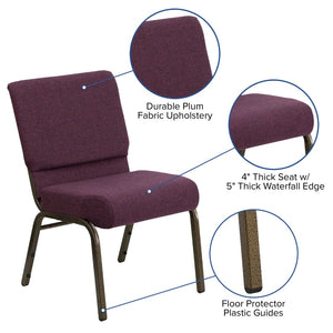 English Elm HERCULES Stacking Church Chair - Durable, Comfortable Seating for Events and Multi-Purpose Spaces Plum Fabric/Gold Vein Frame FD-CH0221-4-GV-005-GG