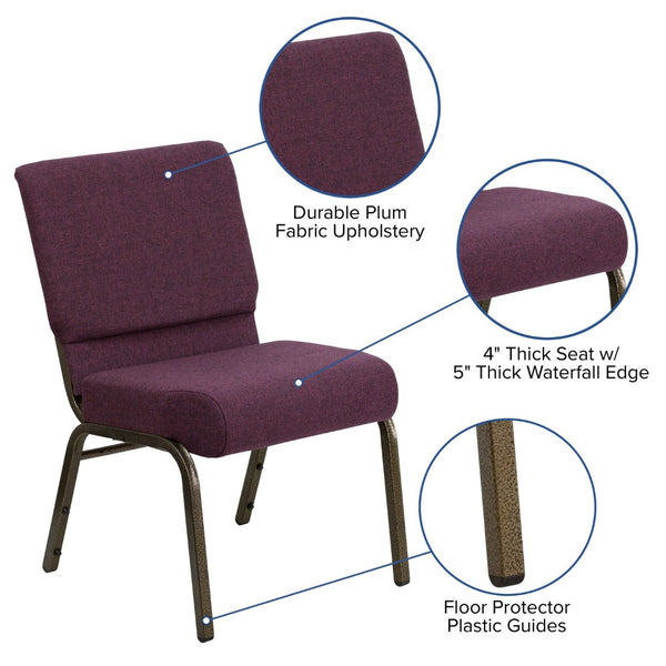 English Elm HERCULES Stacking Church Chair - Durable, Comfortable Seating for Events and Multi-Purpose Spaces Plum Fabric/Gold Vein Frame FD-CH0221-4-GV-005-GG